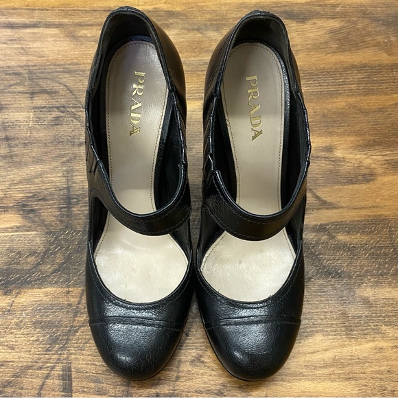Black Prada Crackle Brush Leather Mary Jane Pump - Picture 7 of 11